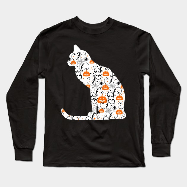 Halloween White Cat With Pumpkin Long Sleeve T-Shirt by anbartshirts